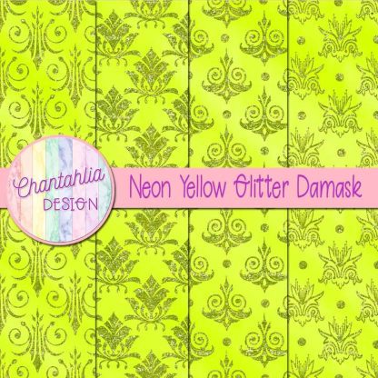 Free neon yellow glitter damask digital papers