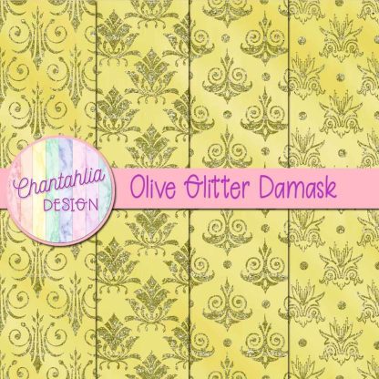 Free olive glitter damask digital papers