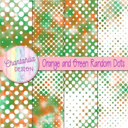 Free orange and green random dots digital papers