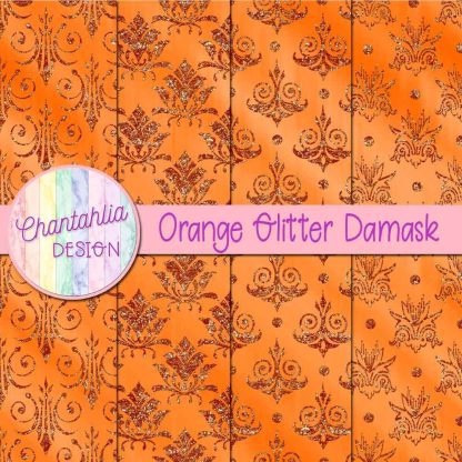 Free orange glitter damask digital papers