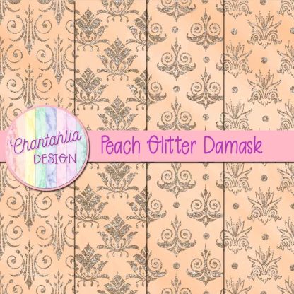 Free peach glitter damask digital papers