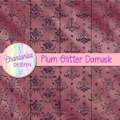 Free plum glitter damask digital papers
