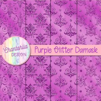 Free purple glitter damask digital papers