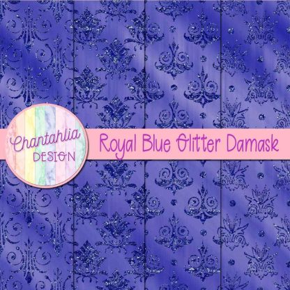 Free royal blue glitter damask digital papers