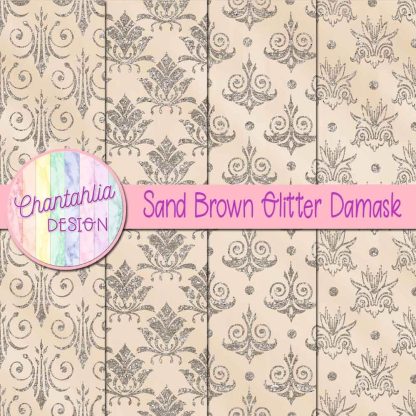 Free sand brown glitter damask digital papers