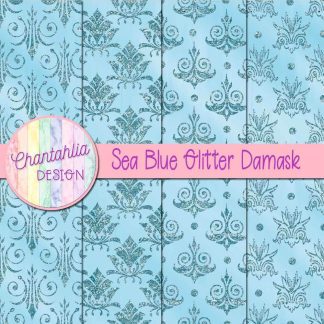 Free sea blue glitter damask digital papers