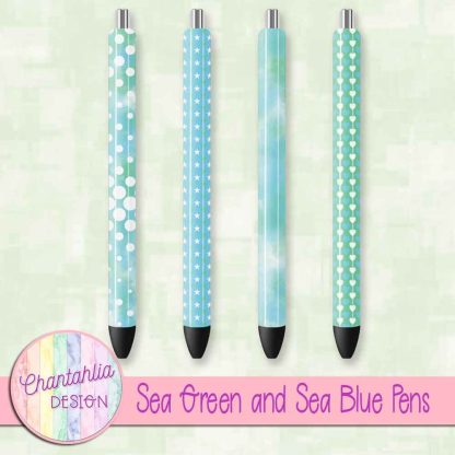 Free sea green and sea blue pens design elements