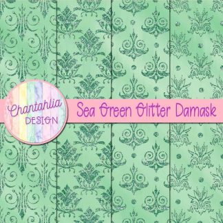 Free sea green glitter damask digital papers