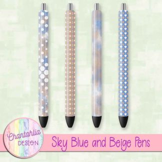 Free sky blue and beige pens design elements