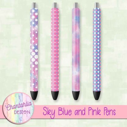 Free sky blue and pink pens design elements