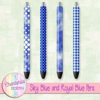 Free sky blue and royal blue pens design elements