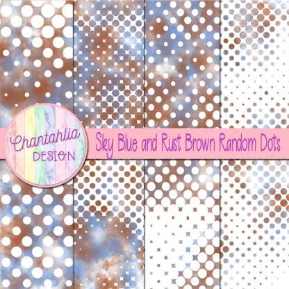 Free sky blue and rust brown random dots digital papers