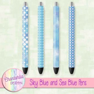 Free sky blue and sea blue pens design elements