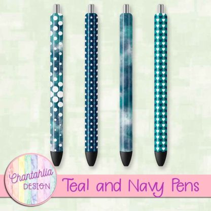 Free teal and navy pens design elements
