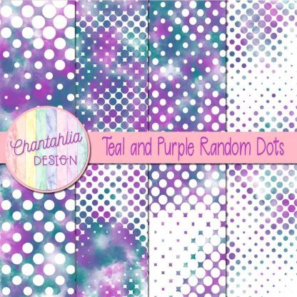 Free teal and purple random dots digital papers