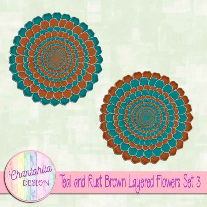 Free teal and rust brown layered flowers
