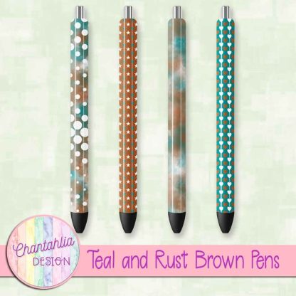 Free teal and rust brown pens design elements