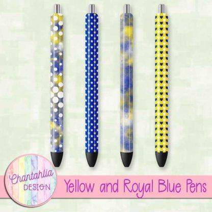 Free yellow and royal blue pens design elements