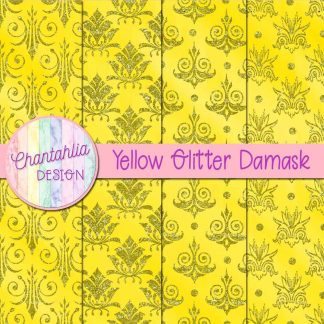 Free yellow glitter damask digital papers