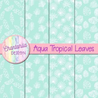 Free aqua tropical leaves digital papers