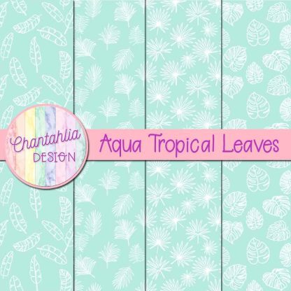 Free aqua tropical leaves digital papers