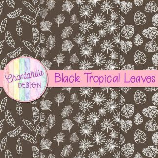 Free black tropical leaves digital papers