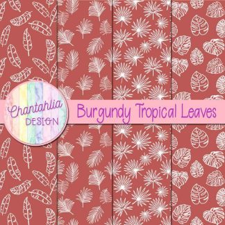 Free burgundy tropical leaves digital papers