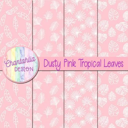 Free dusty pink tropical leaves digital papers