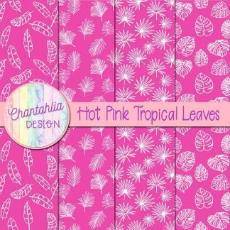Free hot pink tropical leaves digital papers