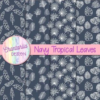 Free navy tropical leaves digital papers