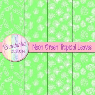 Free neon green tropical leaves digital papers