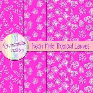 Free neon pink tropical leaves digital papers
