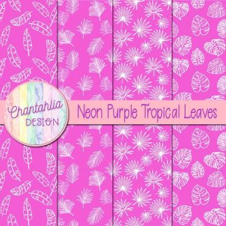 Free neon purple tropical leaves digital papers