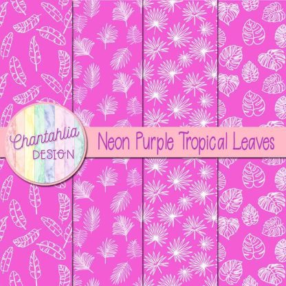 Free neon purple tropical leaves digital papers