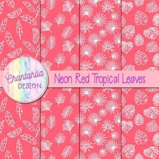 Free neon red tropical leaves digital papers