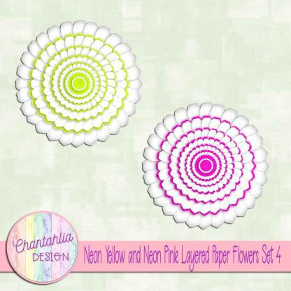 Free neon yellow and neon pink layered paper flowers