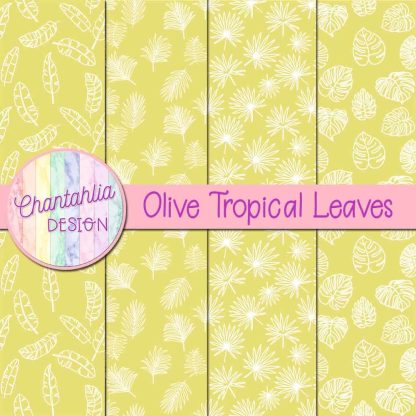 Free olive tropical leaves digital papers