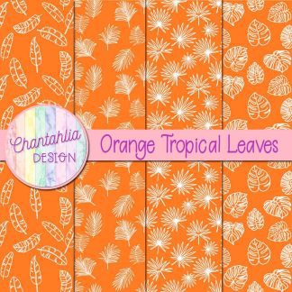Free orange tropical leaves digital papers
