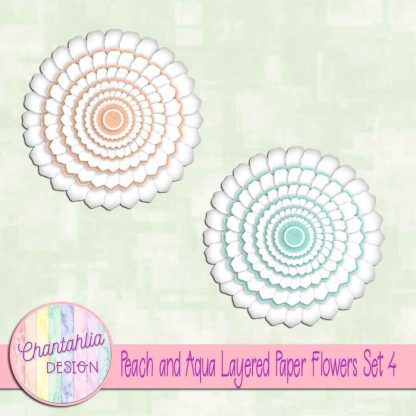 Free peach and aqua layered paper flowers