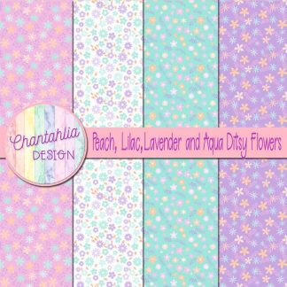 Free peach lavender lilac and aqua ditsy flowers digital papers