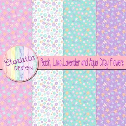 Free peach lavender lilac and aqua ditsy flowers digital papers