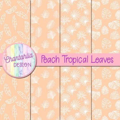 Free peach tropical leaves digital papers