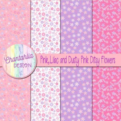 Free pink lilac and dusty pink ditsy flowers digital papers