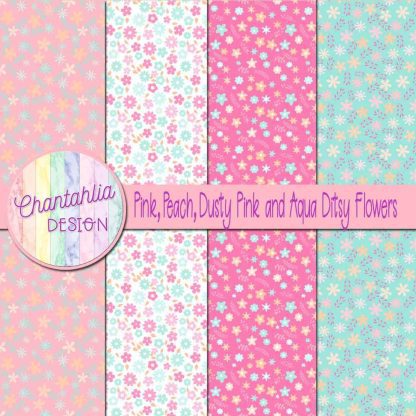 Free pink peach dusty pink and aqua ditsy flowers digital papers