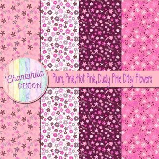 Free plum pink hot pink and duty pink ditsy flowers digital papers