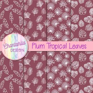 Free plum tropical leaves digital papers