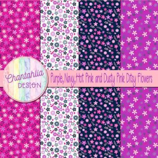 Free purple navy hot pink and dusty pink ditsy flowers digital papers