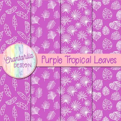 Free purple tropical leaves digital papers