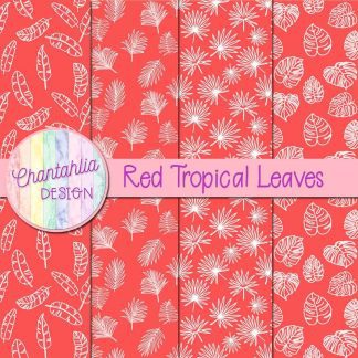 Free red tropical leaves digital papers