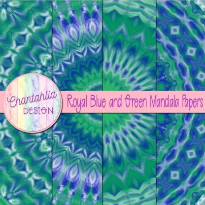 Free royal blue and green mandala digital papers